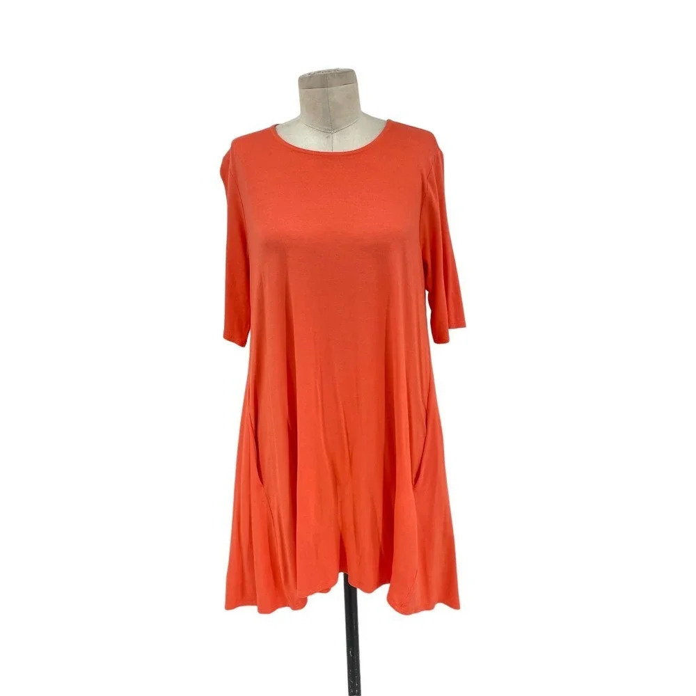Eileen Fisher Orange Coral Short Sleeve Hi-Lo Swing Tunic Top Size Medium - Picture 2 of 10